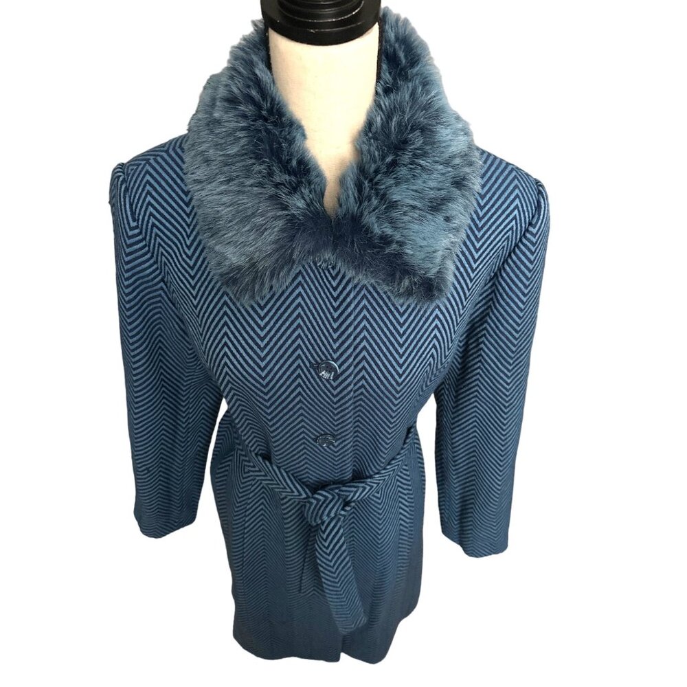 Randolph Duke THE LOOK Blue Chevron Pattern Trench Coat VINTAGE Button Up 16 - Picture 9 of 10